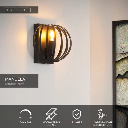 Lucide MANUELA - Wandleuchte - 1xE14 - Schwarz - USP